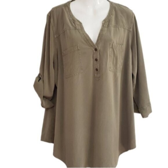 torrid Tops - torrid Olive Green Button-Front Utility Tunic
